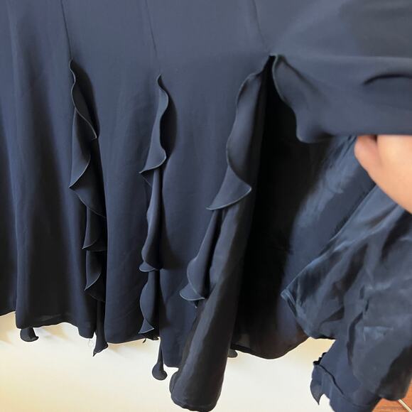 Escada Black Silk Ruffle Fringe V Neck Maxi Dress Formal Gown Womens 42 Large - Picture 11 of 15